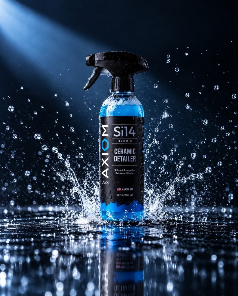 Si14 Ceramic Detailer with water splash on reflective surface