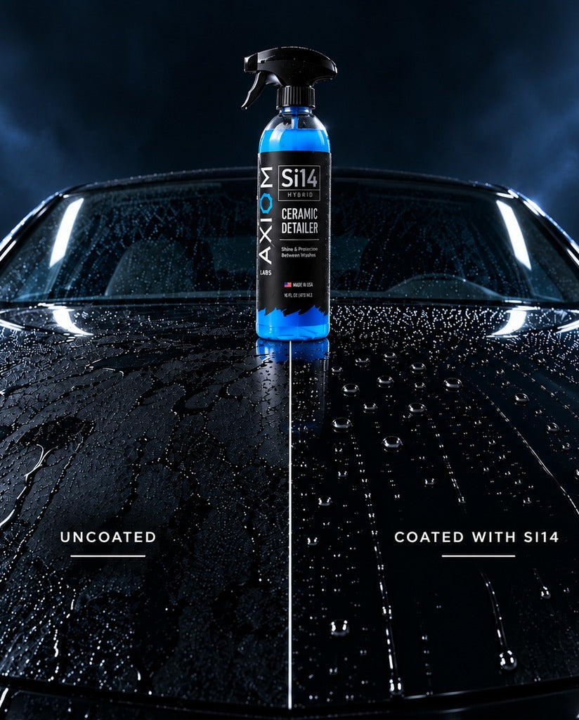 Si14 Ceramic Detailer coated vs uncoated water beading comparison on car hood