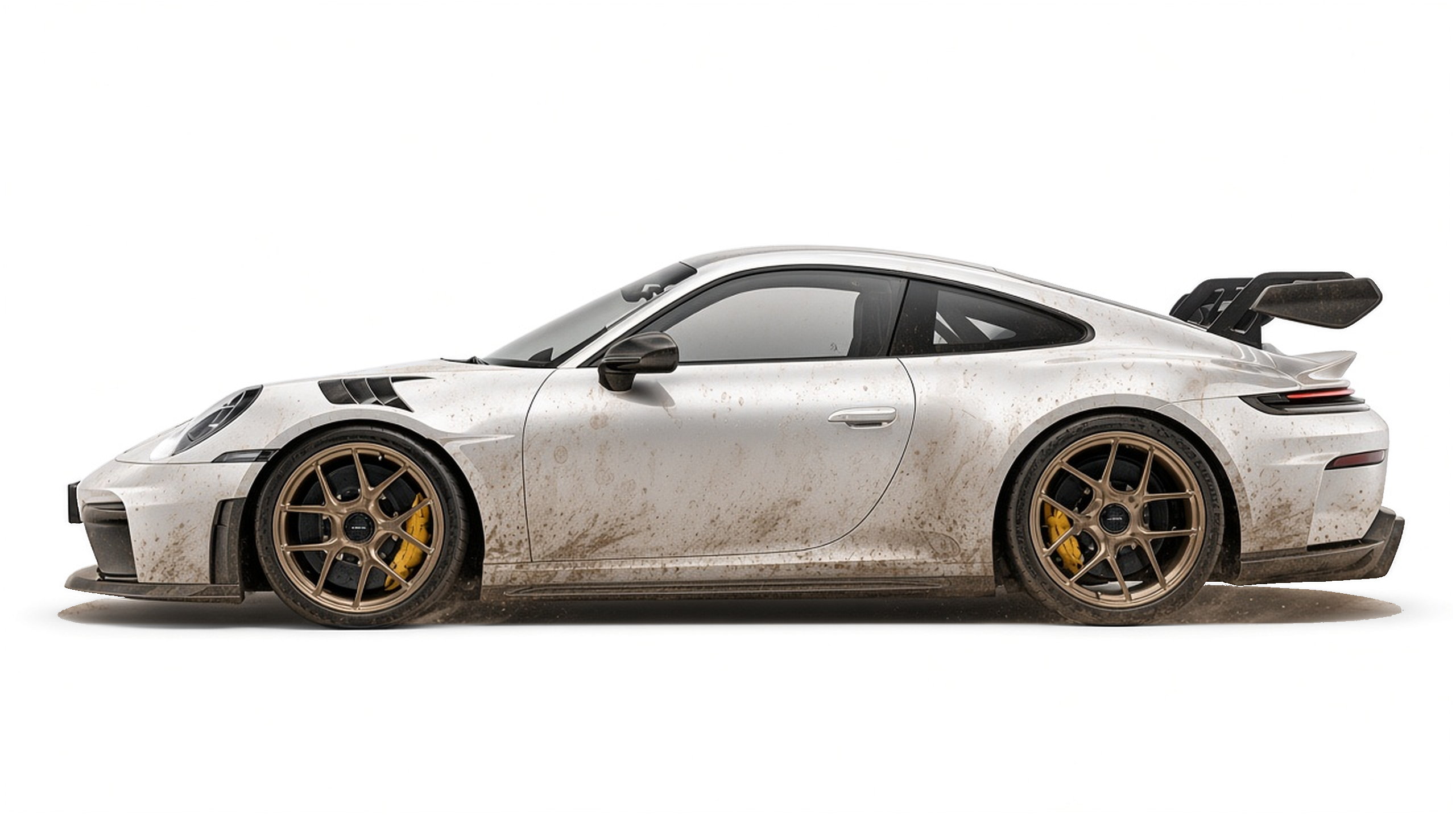 White Porsche 992 GT3 covered in road film before a wash with H2O Ceramic Shampoo